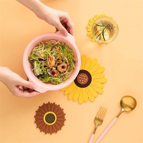 Sunflowers PVC Coaster Coffee Table Cup Mats Tableware Oil Resistant Heat Insulation Kitchen Supplies Washable Coffee Cup Pad