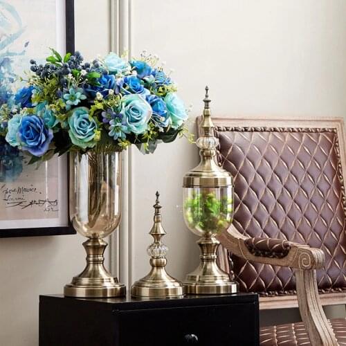 Transparent Crystal Glass Vase Simulation Flower Arranging Furnishing Articles Table TV ark Home Decoration