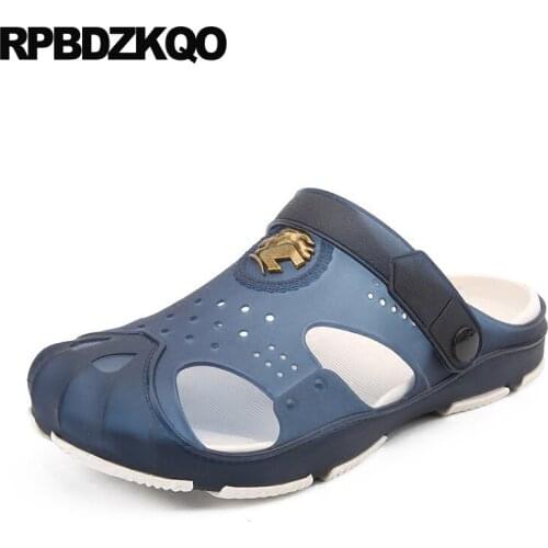 Mens Sandals 2021 Summer Outdoor Slides Blue Waterproof Closed Toe Breathable Fashion Slippers Shoes Slip On Water Large Size 45