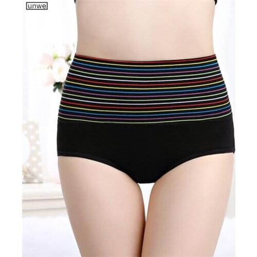 L-3XL Striped High Waist Womens Cotton Underwear Lift Hip Abdomen Body Shape Briefs Plus Size Panties