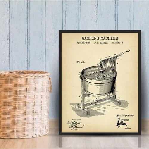 Laundry Room Decoration Vintage Washing Machine Patent Prints Blueprint Art Poster Canvas Painting Pictures House Warming Gifts