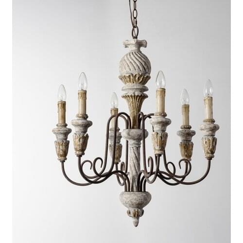 Bar Vintage Rural Chandelier led candle lamp Dining room Retro Wood lamp Antique iron chandelier Industrial lighting lustre led