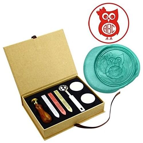 Cute Owl Circle Monogram Vintage Brass Wedding Wax Seal Stamps Kit Custom Envelope Sealing Wax Stamps