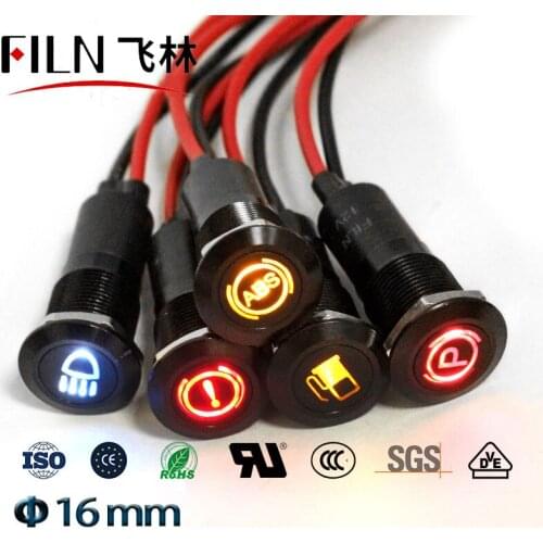 16mm Waterproof Lamp FILN 12V LED Car Boat LED Warning Dashboard Signal Lights Instrument Pilot light