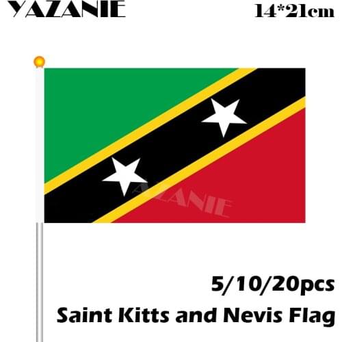 YAZANIE 14*21cm 5/10/20pcs Saint Kitts and Nevis Hand Wave Banners Small World National Flags Polyester with Pole for Sports