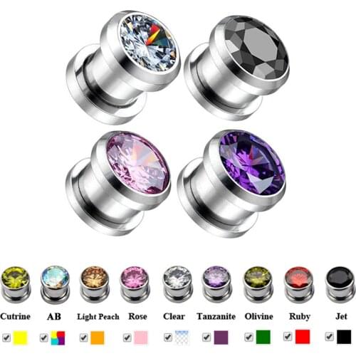Pair Crystal Zircon Flesh Tunnel Plug Screw Fit Ear Piercing Gauge Stretching Expander Jewelry Zirconia Earring Earlets Jewelry