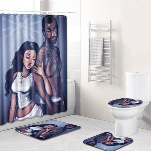 African Men And Women Pattern Shower Curtain Set Polyester Waterproof Bath Curtain 180x180cm With Bathroom Mat Set