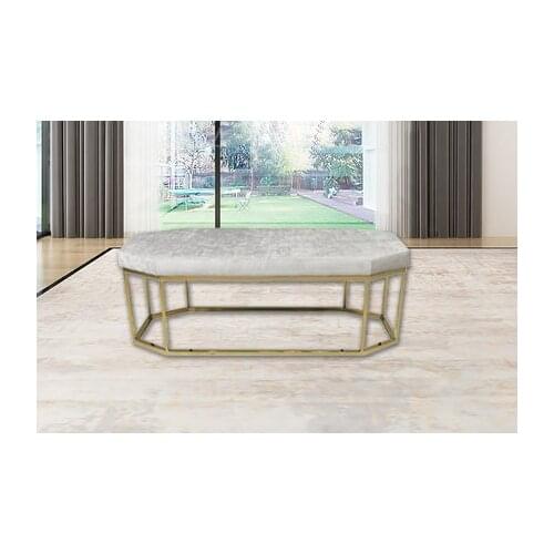 Chinafurniture retro modern tufted buttons Ottoman gold brushed soft metal leg bench bedside bench bedroom furniture