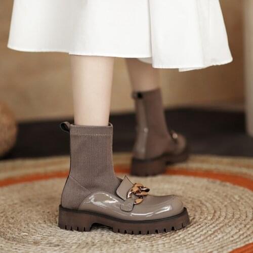 2021 Winter Shoes Women Genuine Leather Round Toe Patform Shoes Women Ankle Boots New Fall Shoes Leather Boots Women Flat Shoes