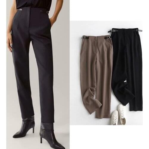 Women Pants Za Office Lady Elastic Sashes Zipper High Waist Pants Female Ankle-Length Straight Winter Pants Pantalones De Mujer