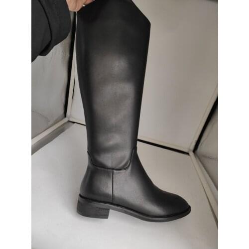 2021 Winter New style Genuine leather Knee high boots Women boots Motorcycle boots Female boots warm Real cowhide Women shoes