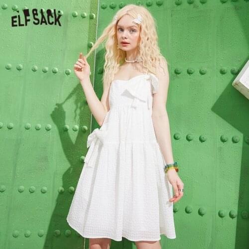 ELFSACK Floral Print High Waist Casual Bohemia Slip Dresses Women 2021 Summer Pure Bows Front Sexy Ladies Vintage Party Dress