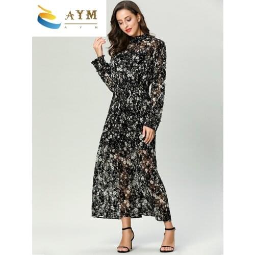 2021 hot sale hot sale Muslim long skirt robe cross-border womens chiffon flocked dress direct sales