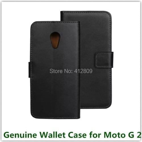 1PCS Fashion Back Genuine Leather Stand Pouch Folding Wallet Skin Cover Case for Motorola Moto G2 XT1069 with ID Card Holder