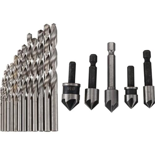 13 in 1 Straight Shank 1mm to 6.5mm Twist Drill Bits Set with 5Pc Industrial 5 Flutes Countersink Drill Bit Set