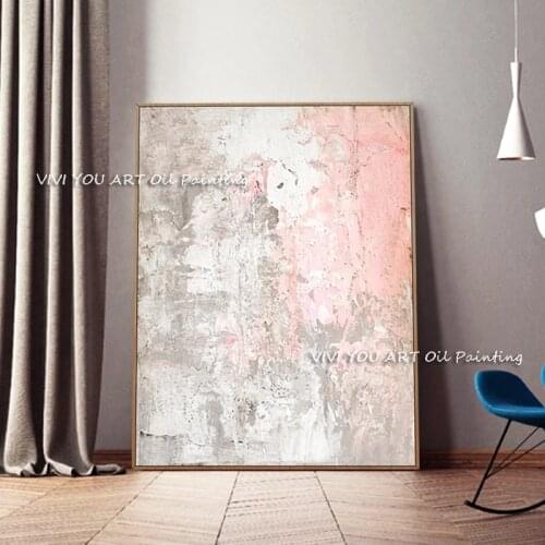 2020 New Fashion Artwork 100% Handmade Abstract Oil Painting White And Pink Canvas Paintings Home Decor Wall Picture