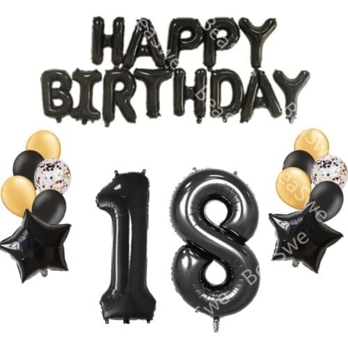 27pcs/lot Large Size 40inch Black Foil Number Balloon figures 22th 30th latex balloon confetti party decoration birthday Globos