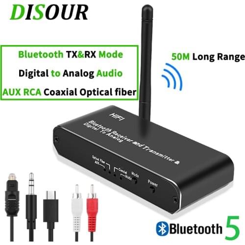 DISOUR 3 IN 1 Audio Decoder Digital to Analog Converter Bluetooth 5.0 Audio Receiver Transmitter 3.5MM AUX Coaxial Optical fiber