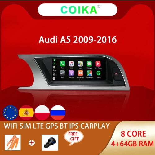 8 Core 8.8" IPS Touch Screen Car Radio Multimedia For Audi A5 2009-2016 WIFI SWC BT Music Android 10 System 4G Carplay 4+64G