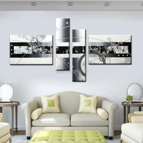Free shipping handpainted white silver gray modern abstract oil painting on canvas wall art 4 piece decorations for home PICTURE