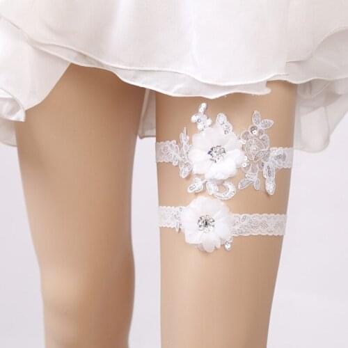 Sequin Rhinestone Lace Embroidery Applique Floral Sexy Wedding Garters 2pcs set for Women Thigh Ring Bridal Leg Garter 5464