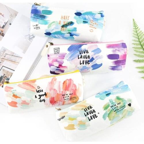Color Pencil Case Canvas zipper School Supplies Stationery Gift Students Cute Pencil Box Pencilcase Pencil Bag School Tool