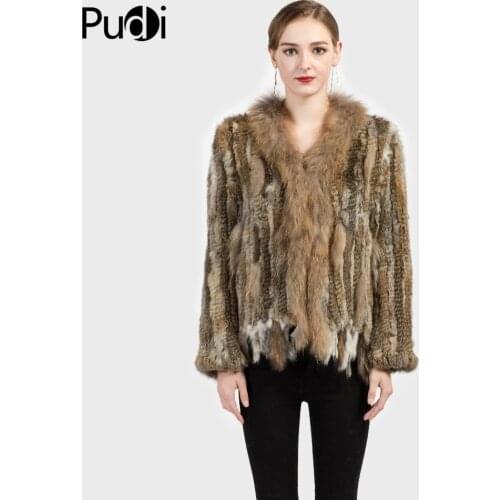 CR007 The new Genuine Knitted Women Rabbit Raccoon Fur Coat Jacket Trench Outwear Parka fur coats