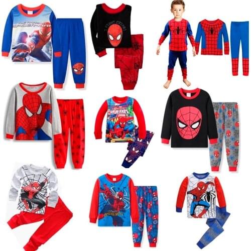 Childrens Pajamas Spider Man Cartoon Childrens Long Sleeve Pajamas Childrens Avengers Alliance Family Boys' Pajamas