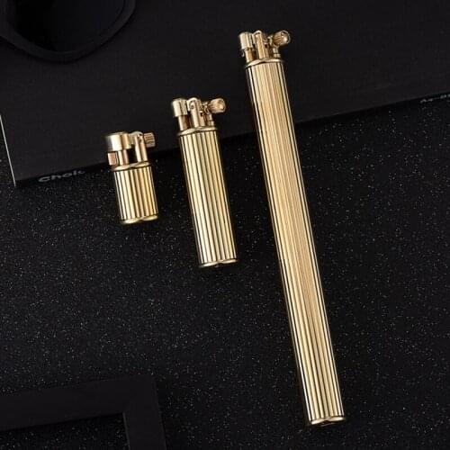 Long Medium and Short Pure Copper Carved Series Grinding Wheel Kerosene Lighter High-end Creative Player Independent Coding