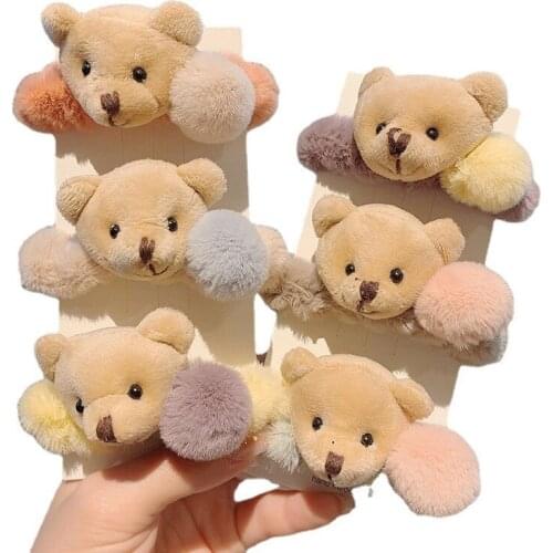 Cute plush bear elastic hair band Korea cute colorful headband rope tie clip for women girls fur hair rope hair accessories