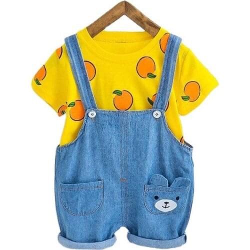 New Summer Baby Girls Clothes Children Boys Cartoon Casual T-Shirt Strap Shorts 2Pcs/Sets Toddler Sport Clothing Kids Tracksuits