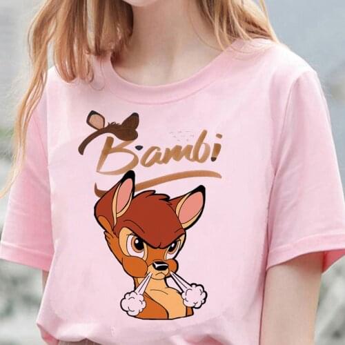 Vogue Disney Cartoon Bambi T Shirt Women Summer Tops Short Sleeve Harajuku Graphic Tees Unisex Anime Kids Couples T-shirt Female