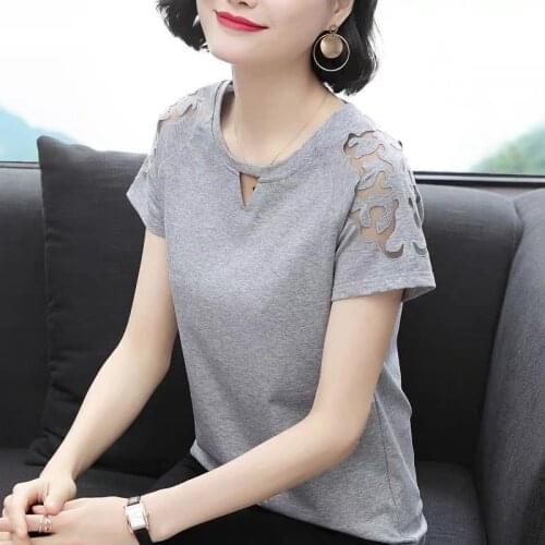 Cotton Plus Size 4XL Short Sleeve T-shirt Women Summer Korean Loose Top Mesh Hollow Solid Color Bottoming T Shirt Tees X109