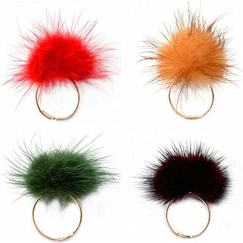 Hot Fashion Adjustable Plush Ball Jewelry Cute Mink Fluffy Balls Rings For Women Wedding Party Index Opening Hairy Rings Gifts