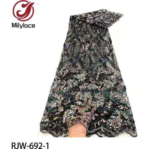 Latest Lace French Nigerian Sequins Lace Fabric African Mesh Sequence Lace Fabric for Wedding Dress RJW-692