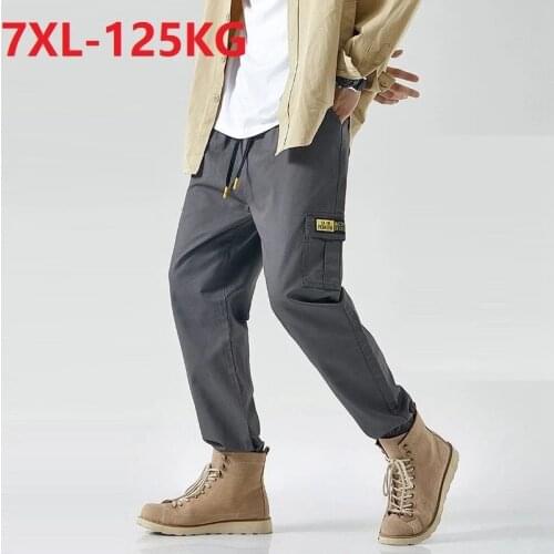 Summer Men cargo pockets pants korea style elasticity pencil pants large size 6XL 7XL casual skateboard pants elasticity