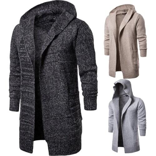 YM016 Fashion Autumn Mens Clothing Hood Kiitted Cardigans Mens Wear Fashion Middle-length Knitting sweaters