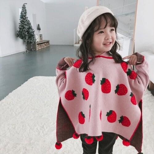 Fashion Shawl Coat for Baby Girl Clothes 2019 New Christmas Sweater Kids Clothes Toddler Girl Cute Strawberry Print Cloak Jacket