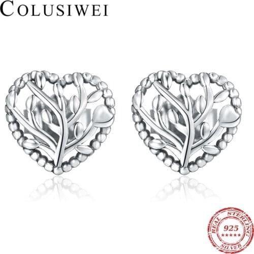 Colusiwei Fashion Genealogy Heart Stud Earrings for Women Family Tree Of Life Ear Studs Jewelry 2020 New Design Jewelry Bijoux