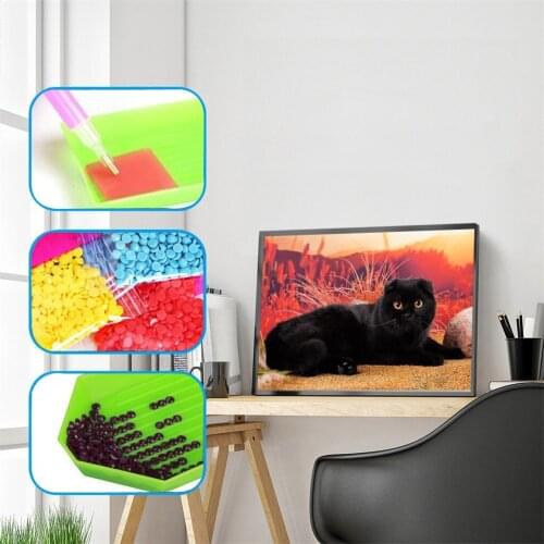 Fashion Home Decor 5D DIY Diamond Painting Black Cat Animals Diamond Embroidery Cross-Stitch Mosaic Sticker Wall Decor Art