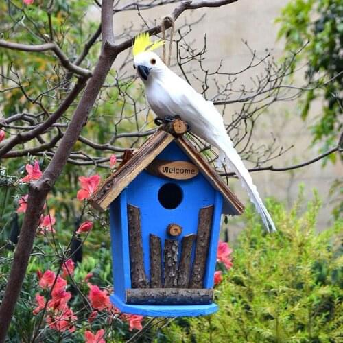 Outdoor Garden Decoration Resin Solid Wood Simulation Bird House Pendants Courtyard Villa Figurines Crafts Home Garden Ornaments