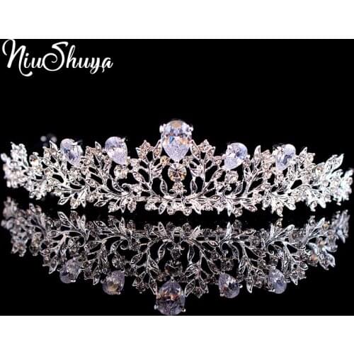 NiuShuya Crystal Rhinestones Cubic Zircon Wedding Tiara Bridesmaids Girls CZ Bridal Kids Princess Pageant Headband Crown