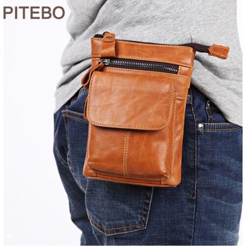 PITEBO Business new outdoor leisure mens leather waist bag top leather messenger bag handbag, file bag, cash register bag