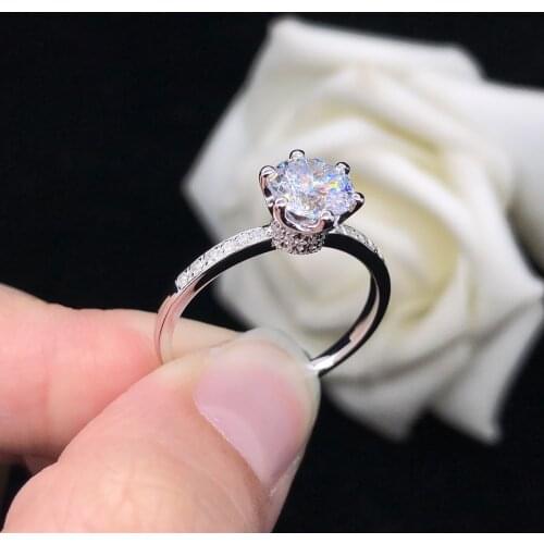 Nice Quality 1Ct 6.5mm D Color VVS1 Moissanite Engagement Ring AU585 14K White Gold Ring Wedding Diamond Jewelry