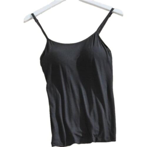 Long Camis With Built in Shelf Bra Adjustable Strap Women Layering Basic Tanks Top Solid Modal Chest Pad Summer Camis T-Shirt