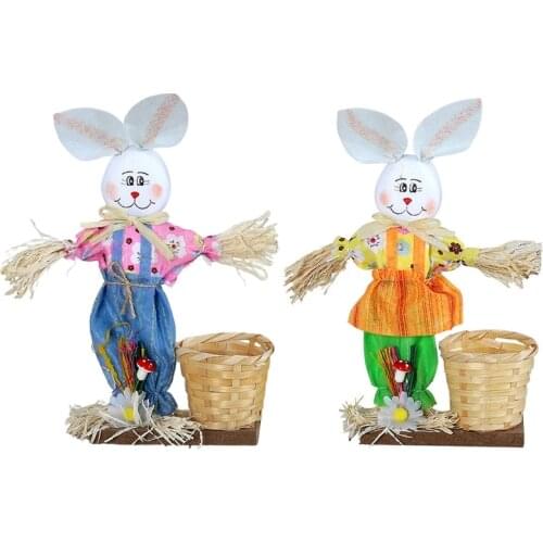 Easter Straw Bunny Bamboo Basket Desktop Ornaments Cute Rabbit Candy Gift Box Storage Party Decoration