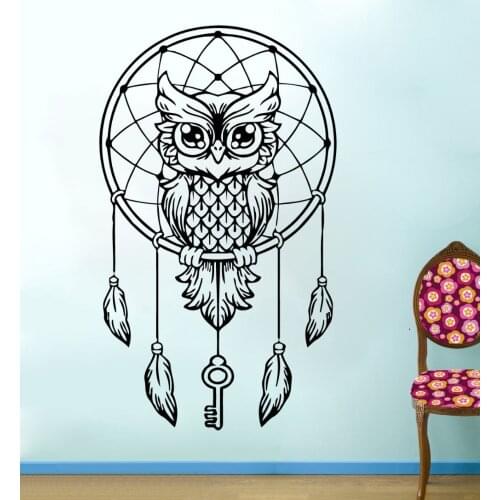 Lovely Owl Dream Catcher Vinyl Wall Stickers Hippie Room Decor Adhesive Fallow Houseware Decals Living Room PVC Sticker SYY280