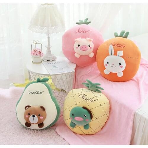 Cute Fruit Animal Plush Toy 2In1 Multifunction Bear Rabbit Pig With Blanket Toy Dinosaur Pillow Kids Toys Birthday Gift For Kid