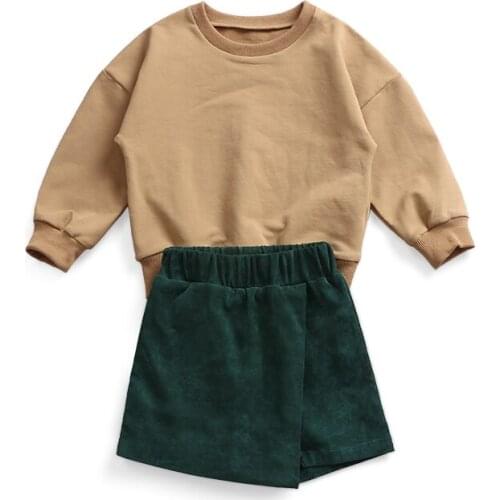 Kaiya Angel Children Boys Girls Clothes Set Shirt Knitting Waffle Fabric Hoody Pullover Long John Long Sleeve Top + Shorts Pant