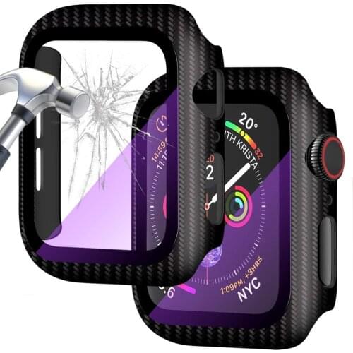 Hard Case for Apple Watch Series 5/4 40mm 44mm Screen Protector Thin Cover Bumper Tempered Glass Full Protective for iWatch Case